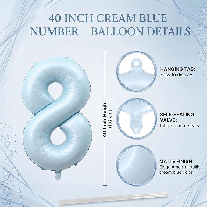 Baby Blue Number 18 Balloon 40 Inch, Sky Pastel Foil Digit Party Supplies | - Image 4