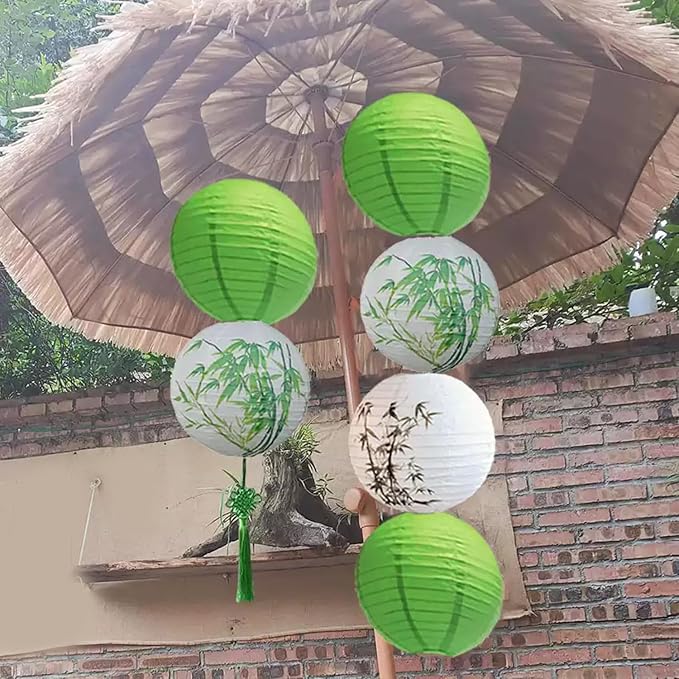 12Pcs 6, 12 Inch Mixed Sizes Grass Green Paper Lanterns Decorative Chinese - Image 3