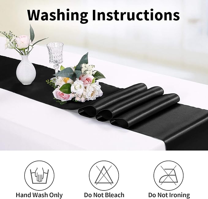 10-Pack Satin Table Runner Black 12 x 108 inches Long, Table Runners - Image 6