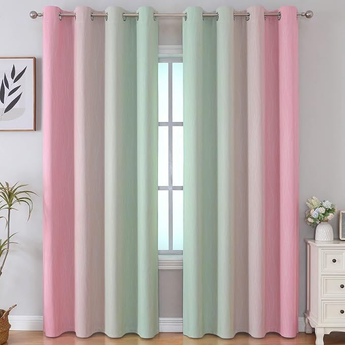 Sage Green and Pink Ombre Blackout Curtains 96 Inches Long - Image 2