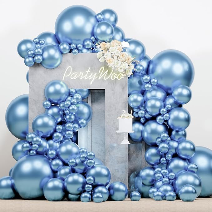 PartyWoo Metallic Light Blue Balloons 140pcs Metallic Baby Blue Color | by PartyWoo