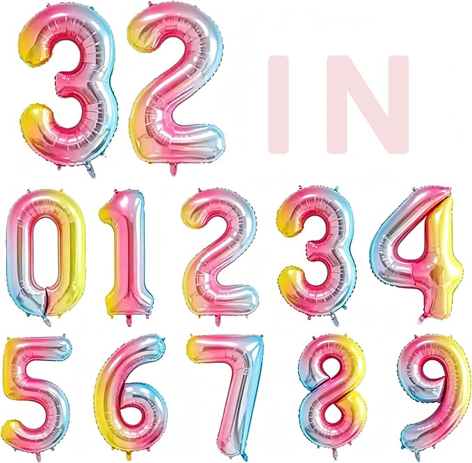 10 Pcs Number Balloons 32 Inch Rainbow 0-9 Number Mylar Foil Balloons Rainbow by Unknown