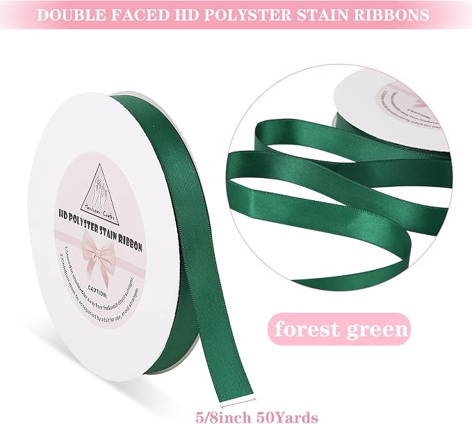 Forest Green Stain Ribbon for Gift Warping, 5/8inch 50 Yards Solid Polyester - Image 2