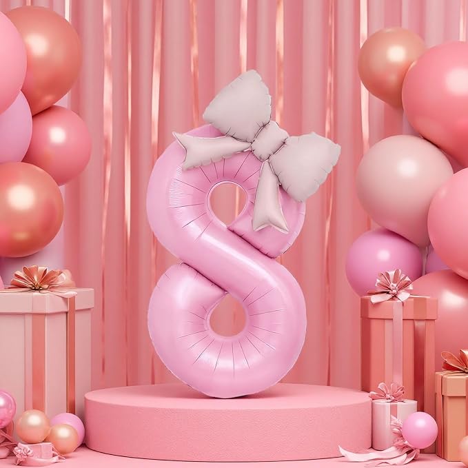 Bow Pink 8 Balloons, 40 Inch Giant Pink Bow Helium Foil Number 8 - Image 4