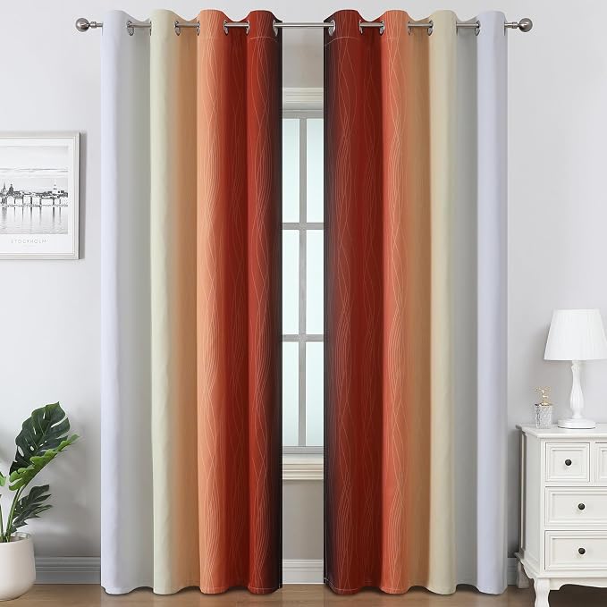 Burnt Orange and Greyish White Ombre Blackout Curtains 84 Inch Long - Image 2