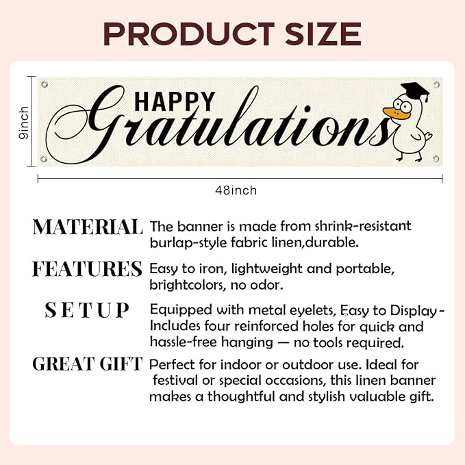 Happy Graduation Banner Decor, Cute Duck Hanging Sign - Image 2