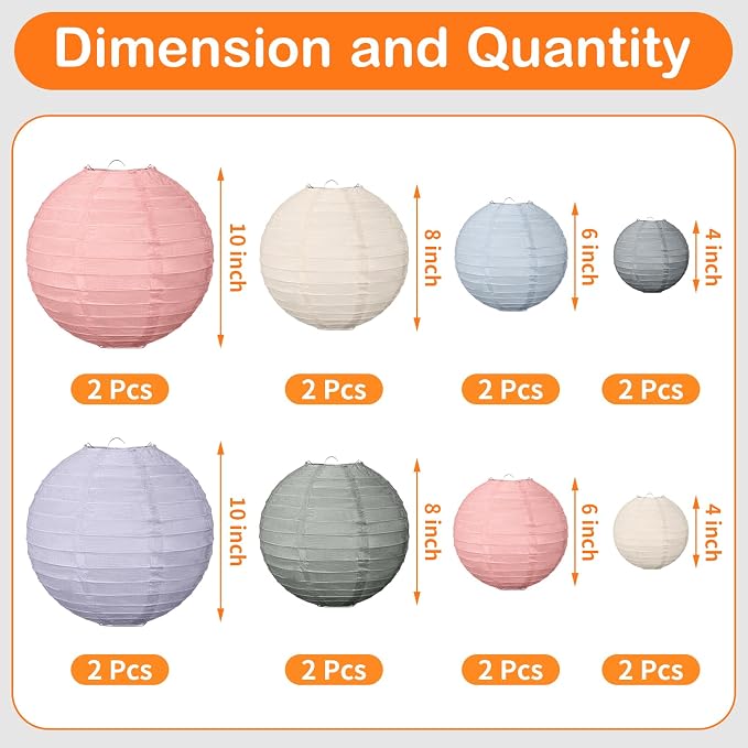 Glooglitter 16 Pcs Colorful Hanging Paper Lanterns Boho Party Decorations 4” 6” - Image 2