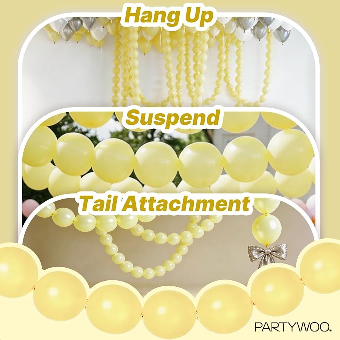 PartyWoo Pastel Yellow Linking Balloons 100pcs 6 Inch Yellow Link Balloons | - Image 6