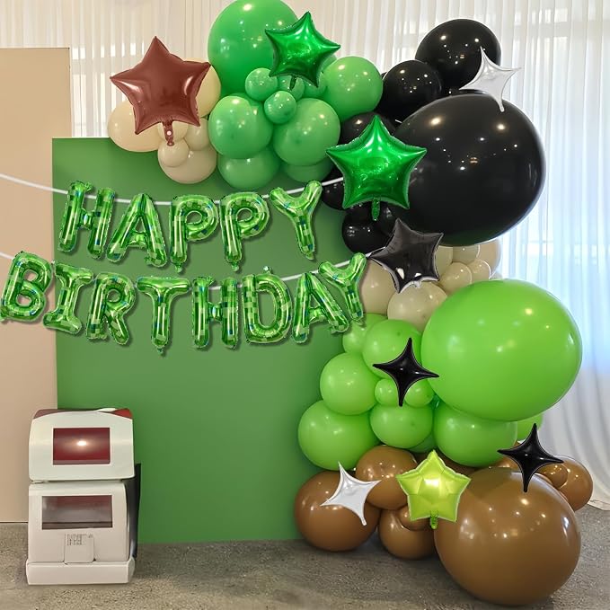 Pixel Happy Birthday Balloon Banner, 16 Inch Pixel Green Foil Letter Balloons - Image 3