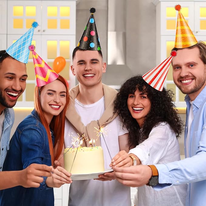 24PCS Colorful Birthday Party Cone Hats Glitter Paper Hat - Image 6