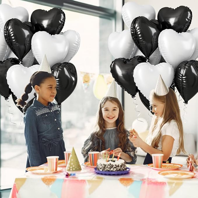 Black White Heart Balloons, 18 Inch Large Matt Black and White Heart Shape Foil - Image 5
