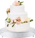 Wenqik Cake Stand 14 Inch Round Metal Cupcake Dessert Wedding Cake Stand Cookies Display Holder Fruit Serving Tray for Table Wedding Birthday Anniversary Party(White)
