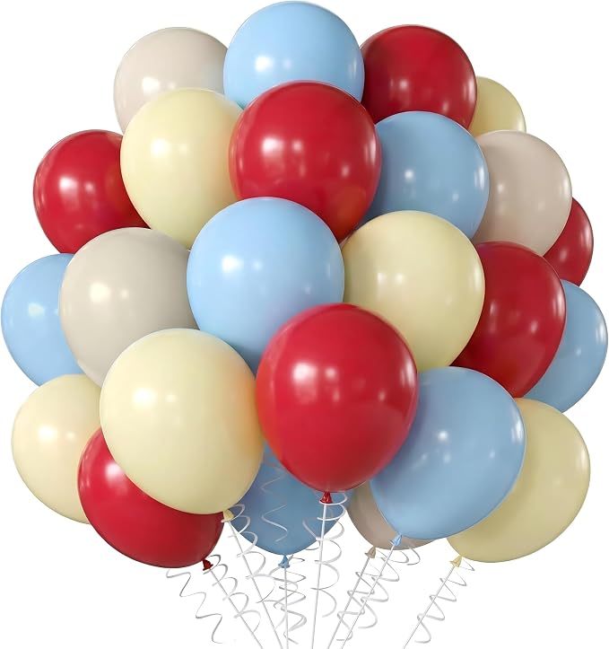 Red Blue Yellow Beige Balloons Arch 12inch Pastel Blue Yellow Red White Sand by Unknown