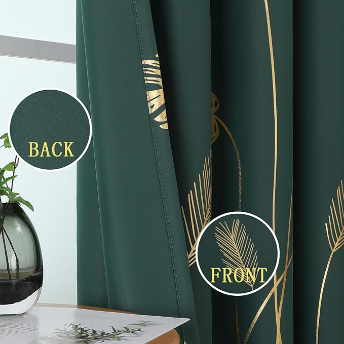 Green Blackout Curtains for Living Room 108 Inch Length 2 Panels Set, Thermal - Image 3