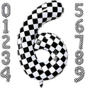LHOAVWE Checkered Number 6 Balloons 40 Inch Giant Race Car Checkered 6 Balloons by LHOAVWE