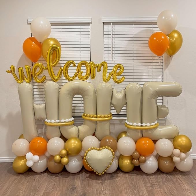 Beige HOME Balloons 40 Inch, Large HOME Letter Banner Cream White - Image 3