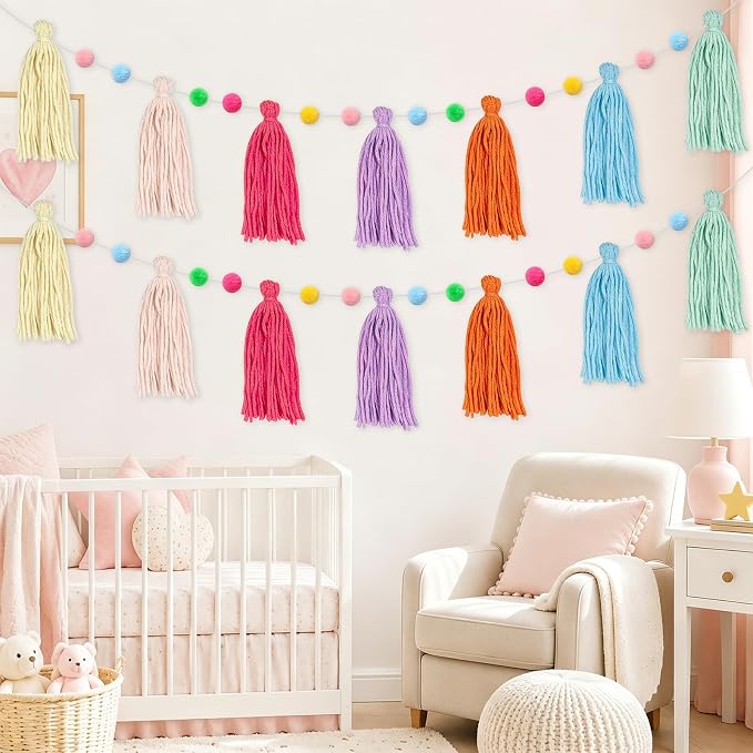 3 Pcs Macaron Pom Pom Tassel Garland Banner - Image 3