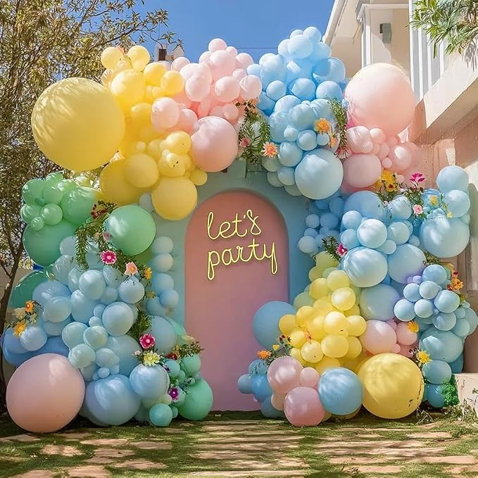 Pastel Balloon Arch Double Stuffed Pink Yellow Blue Green Balloons Different - Image 7