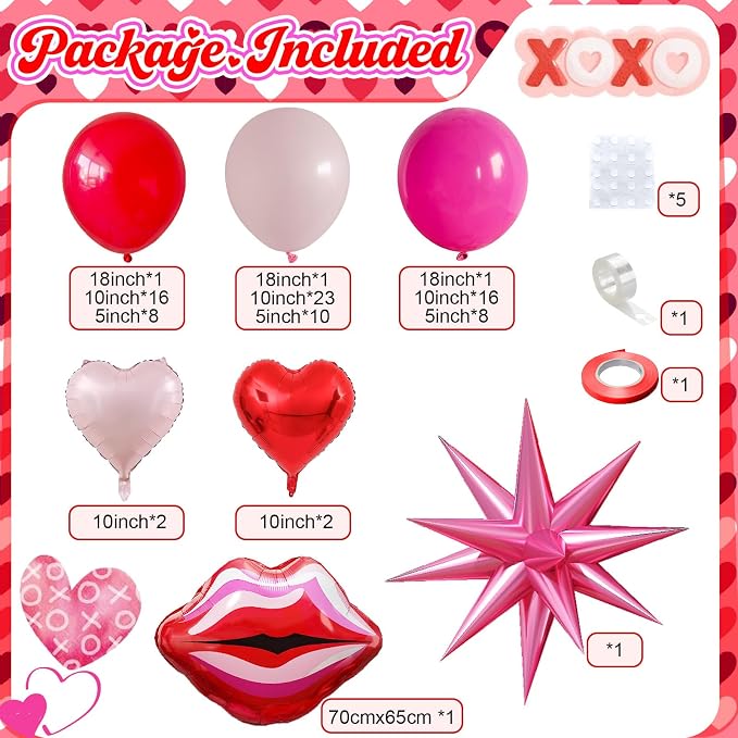 Valentines Day Balloon Arch Kit Hot Pink Red Balloon Garland - Image 3