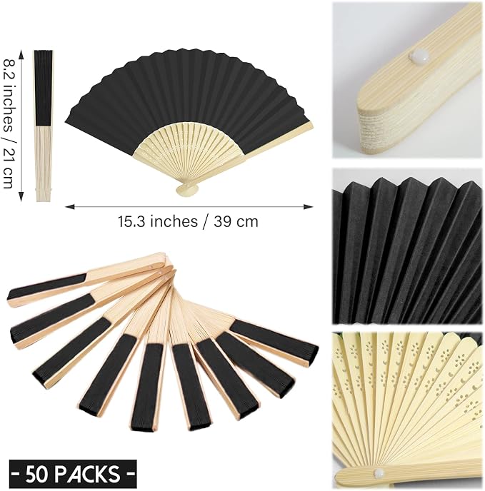 50 Pieces Paper Fans Paper Hand Fan Bamboo Folding Fan Handheld Fan Paper - Image 2