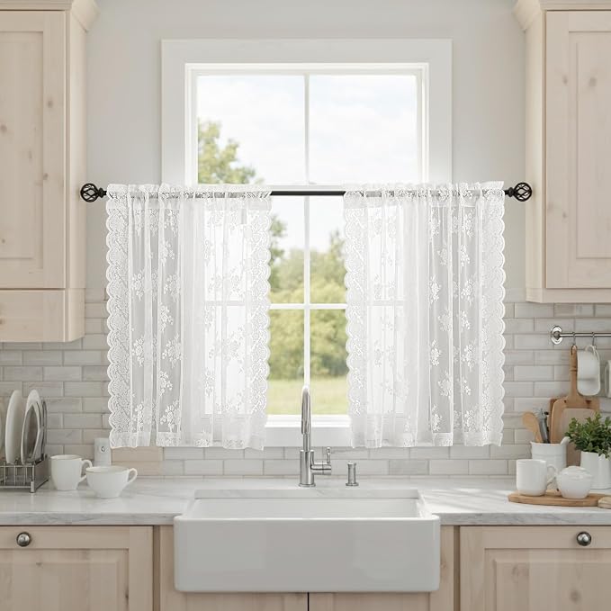 Kotile Short Ivory Lace Curtains by Kotile+Curtains