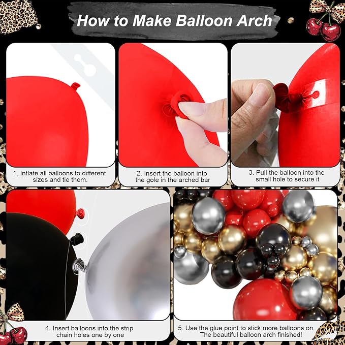 Red Black Gold Balloon Arch Garland Kit Leopard Cheetah Print Party Balloons - Image 6