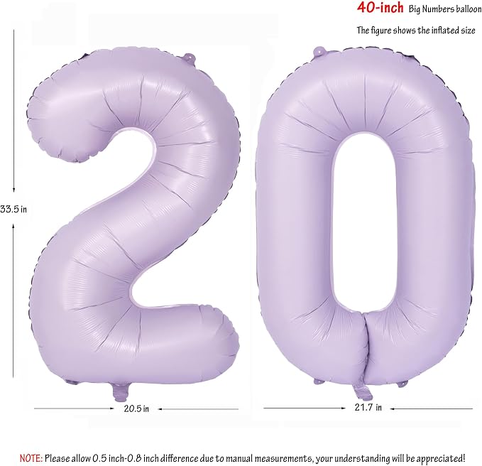 40 In Matte Purple Number Balloons Helium Foil Mylar Balloon Digital 20 | - Image 2