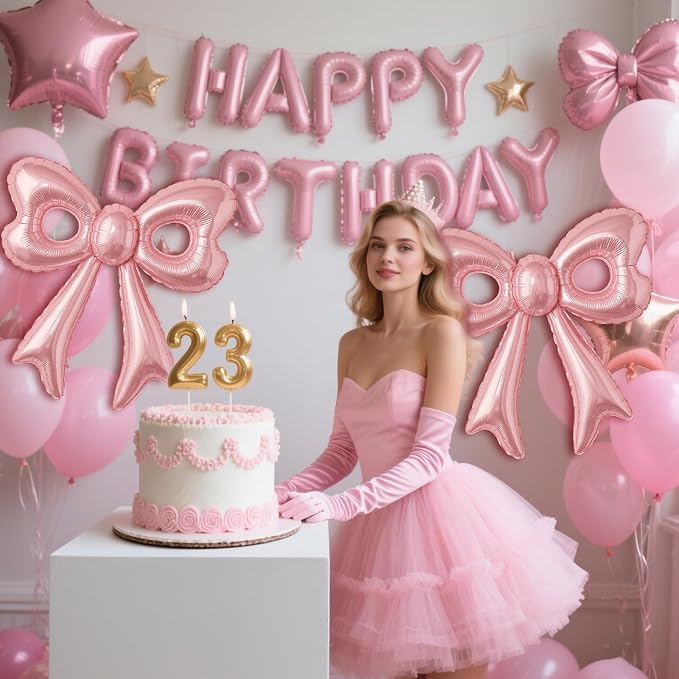 4 Pcs Pink Bow Balloons, 31”Huge Bow Aluminum Foil Balloons - Image 2