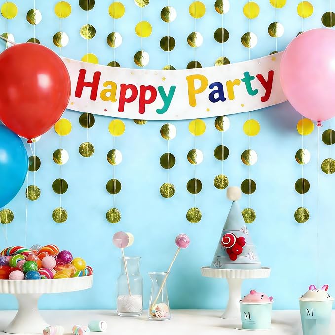 6 Pack Gold Circle Garland Each 13Ft Hanging Paper Circle Banner | Shiny Dots - Image 4