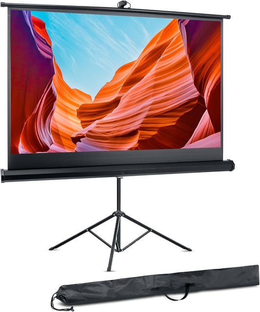 Pyle Projector Screen with Stand - 100-Inch Floor Standing Portable Fold-Out Rollup Matte for Projection, Includes Tripod, Great for Indoor/Outdoor Presentation, Quick Assembly