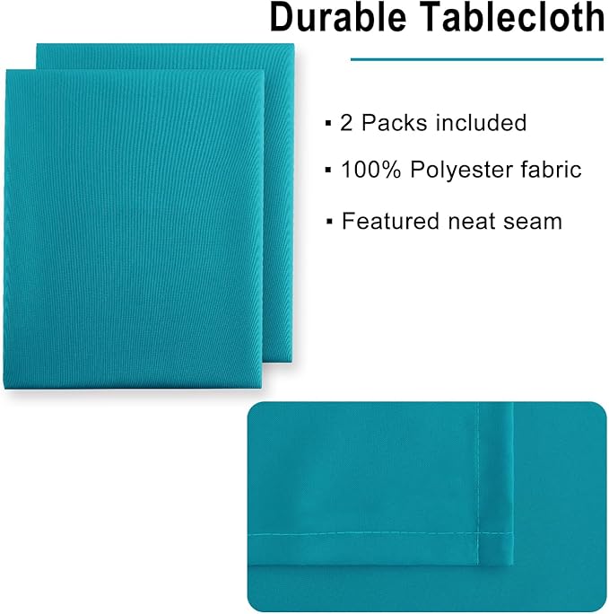 Hiasan 2 Pieces Turquoise Square Tablecloth - Water Resistant and Spillproof Dining Room Washable Fabric Table Cloth for Dining Room, Polyester, 54 x 54 Inch