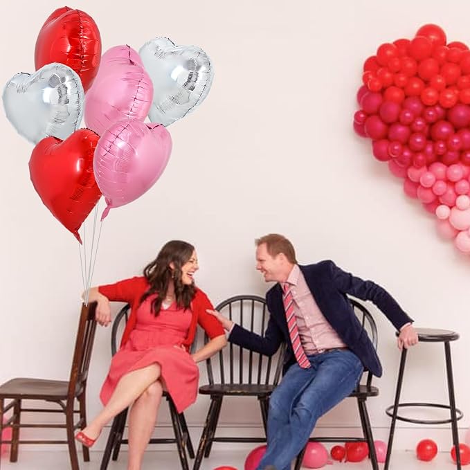 TONIFUL 30 Pcs 18 Inch Red Silver Pink Heart Shape Foil Mylar Balloons | Helium - Image 3