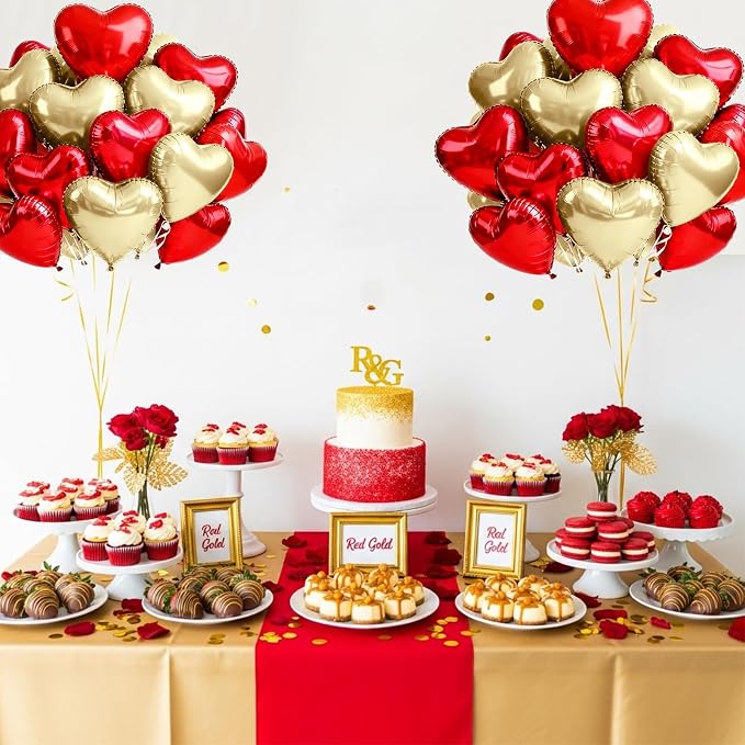 TONIFUL 30Pcs Red Champagne Heart Balloons 18Inch Heart Shape Foil Balloons | - Image 3