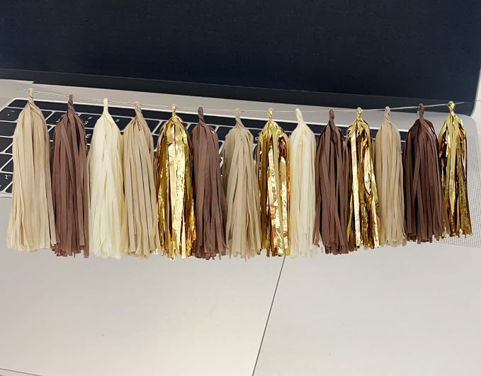 20PCS Brown Tan Cream Gold DIY Tissue Tassel Garland Party Tassel Banner - Image 5