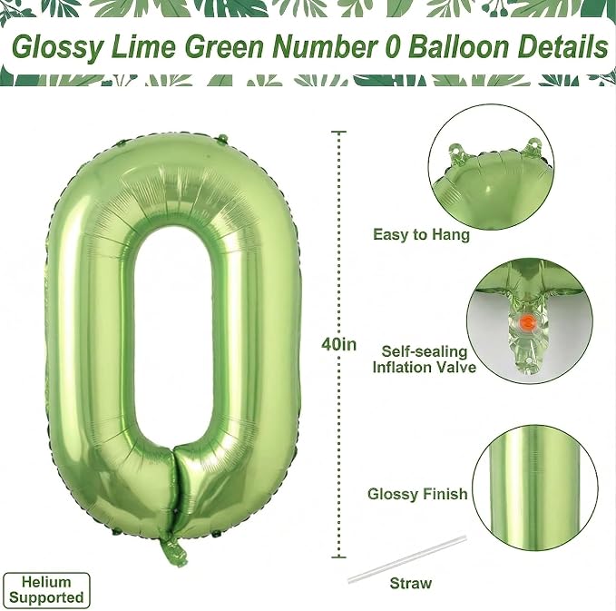 Light Green Number 0 Balloon 40 Inch, Shiny Foil Numeral Party Supplies | - Image 4