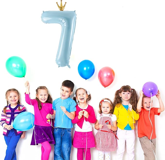 Number 7 Foil Balloon with Crown, 40-Inch Light Blue | Light blue number 7 foil - Image 3