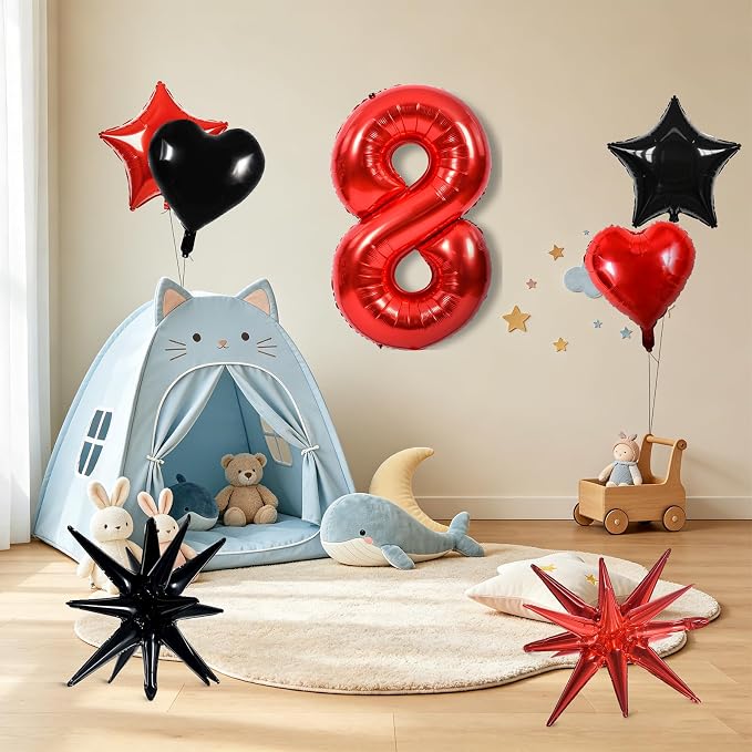 TONIFUL 8th Birthday Balloons Kit 40 Inch Red Large Number 8 Foil Balloon | - Image 4