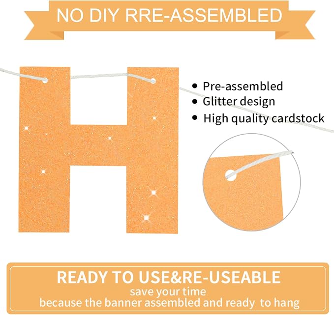 BEISHIDA Pre-Strung Light Orange Happy Birthday Banner Party Sign Decor | - Image 3