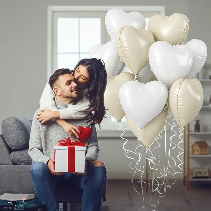Cream Heart Foil Balloon, 18 Inch Sand White Heart Shape Foil Balloon - Image 4