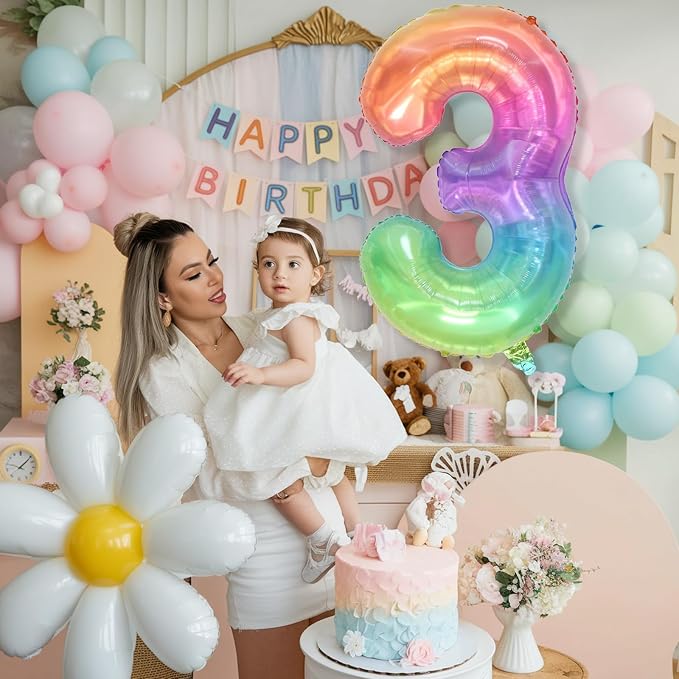 3rd Birthday Balloons for Boys, 40 Inch Foil Self Inflating Rainbow Number 3 - Image 4
