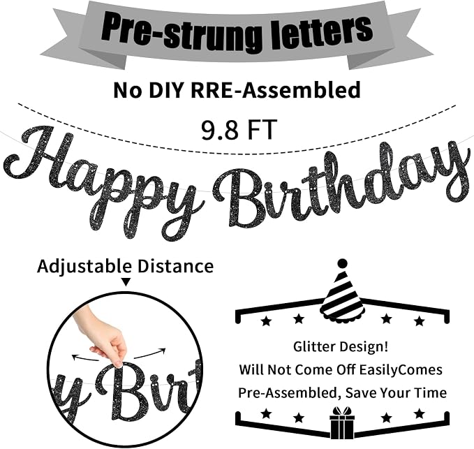 Black Happy Birthday Banner - Image 2
