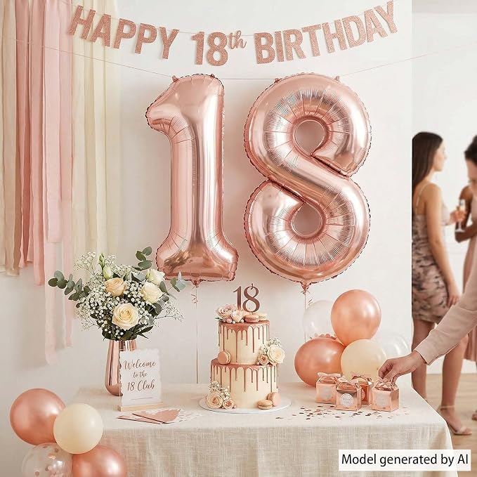 Rose Gold Number 18 Balloon 40 Inch, Shiny Foil - Image 6