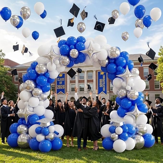 Royal Blue and Silver Balloons for Graduation Party Decorations, 12In Dark Navy - Image 3