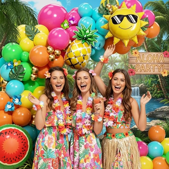 Tropical Hawaiian Summer Balloon Garland Arch Kit 152Pcs, Hot Pink Orange - Image 6