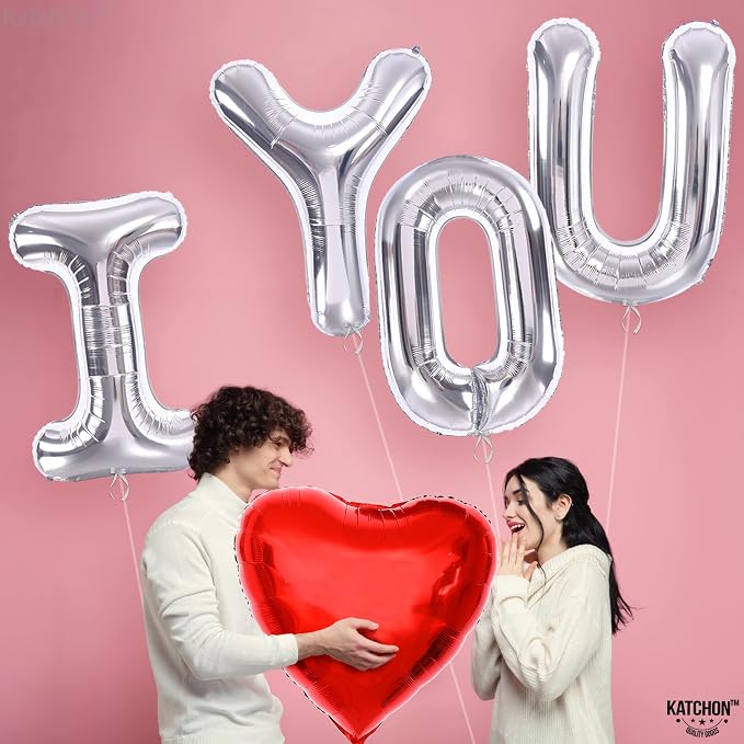 KatchOn Silver I Love You Balloons 40 Inch, Valentines Day Decorations | Foil - Image 3