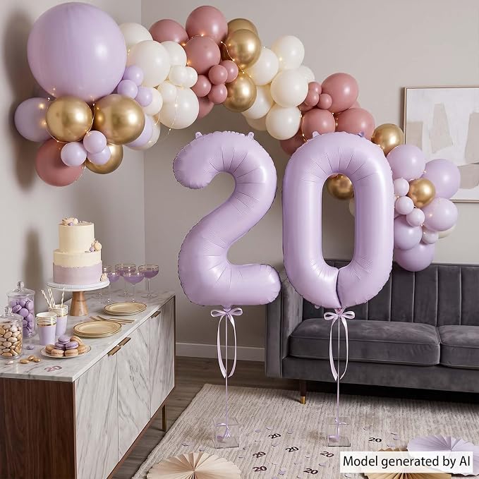 Cream Purple Number 0 Balloon 40 Inch, Foil Numeral - Image 3