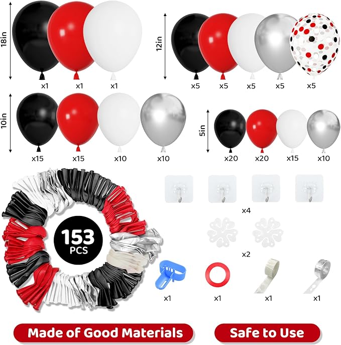 Amandir 153pcs Red Black and White Balloon Arch Garland Kit Different Sizes | - Image 2