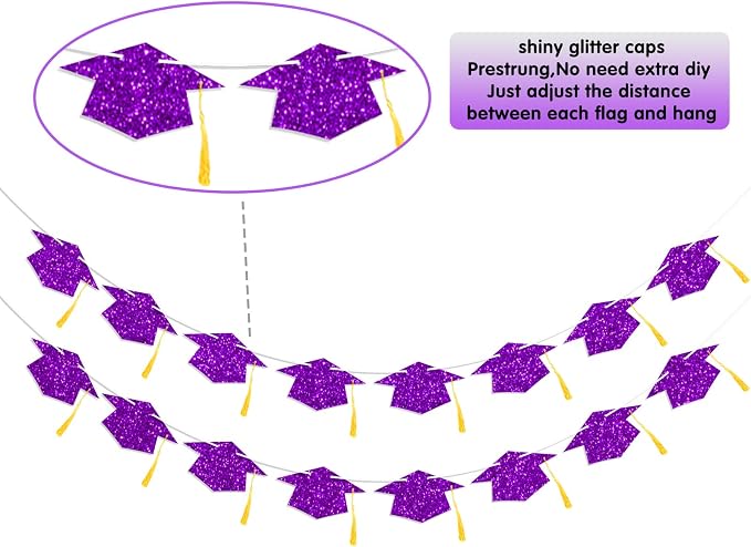 Graduation Decorations Class of 2026 Purple Graduation Cap Banner - Image 3