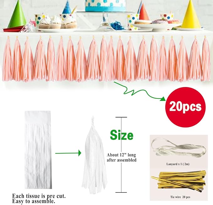 Peach Tassel Garland 20 Pcs, Tissue Paper Tassels Garland Banner - Image 2