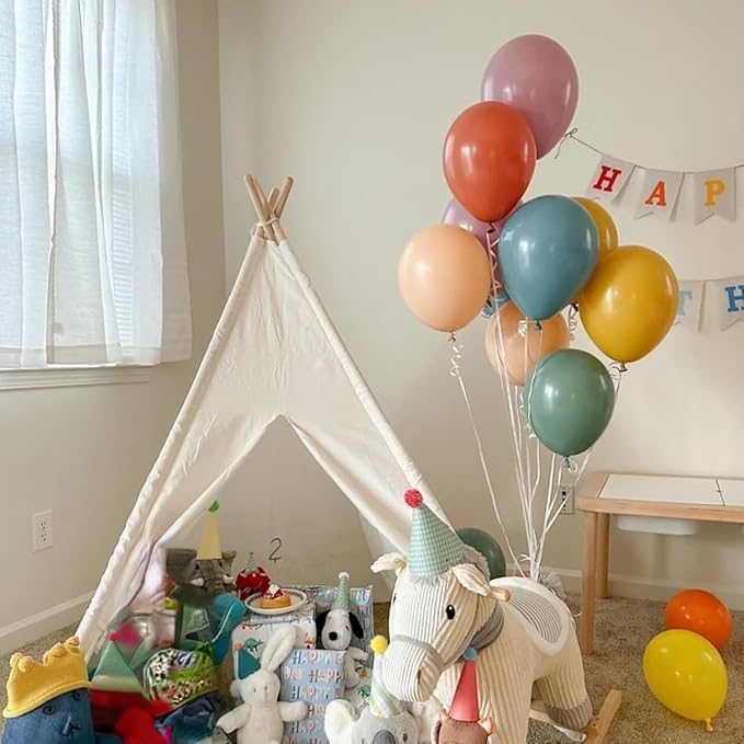 60pcs Boho Rainbow Balloons Assorted Colors Dusty Slate Blue Blush Pink Mustard - Image 8